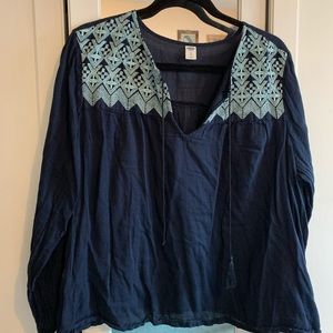 3/4 Sleeve Blouse (Dark Blue/Light Blue)